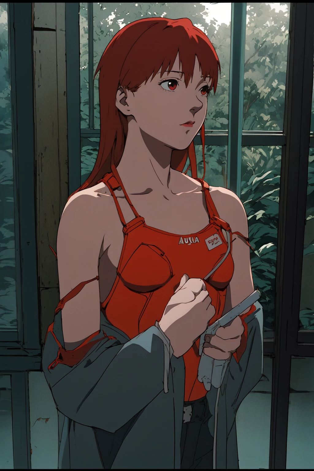 (RAW photo, best quality), 1girl,  natural lighting, Asuka Langley, 
<lora:satoshi_kon_art_style_v1_2:1>, satosh kon art style,