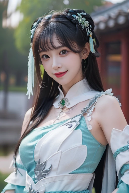 ltra-detailed,highly detailed,best quality,masterpiece,illustration,realistic,photorealistic,
zhuxianbiyao, 1girl, solo, cosplay,
hanfu, jewelry, upper body,
looking at viewer, light smile,
<lora:zhuxianbiyao_v1_07:0.7>