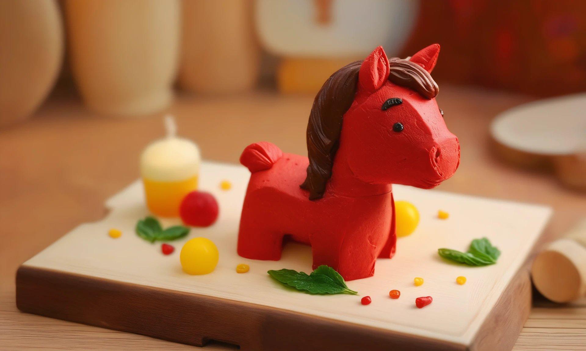 gourmet food photo of <lora:cakecd_xl-000005:0.8>,a single tiered cakecd_xl shaped like a horse-chibi was placed on the table,simple background,fine art,detailed,indoors,chinese zodiac,tilt-shift,miniature,cute and lovely,still life,from front,looking at viewer,no humans . soft natural lighting,macro details,vibrant colors,fresh ingredients,glistening textures,bokeh background,styled plating,wooden tabletop,garnished,tantalizing,editorial quality,8K,HDR,UHD,masterpiece,best quality,highly detailed,high resolution,finely detail,extremely detailed,ultra detailed,wallpaper