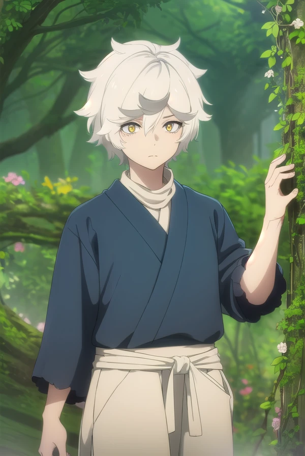 gabimaru, <lora:gabimaru s1-lora-nochekaiser:1>,
gabimaru, short hair, (yellow eyes:1.3), white hair, male focus,
BREAK japanese clothes, pants, sandals,
BREAK outdoors, forest, nature, sky, sun, clouds,
BREAK looking at viewer, (cowboy shot:1.5),
BREAK <lyco:GoodHands-beta2:1>, (masterpiece:1.2), best quality, high resolution, unity 8k wallpaper, (illustration:0.8), (beautiful detailed eyes:1.6), extremely detailed face, perfect lighting, extremely detailed CG, (perfect hands, perfect anatomy),