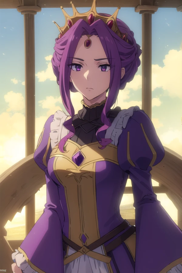 mireliaqmelromarc, <lora:mirelia q melromarc s1s2s3-lora-nochekaiser:1>,
mirelia q melromarc, purple hair, (purple eyes:1.1),
BREAK long sleeves, dress, jewelry, frills, puffy sleeves, wide sleeves, crown, purple dress,
BREAK outdoors, forest, nature, sky, sun, clouds,
BREAK looking at viewer, (cowboy shot:1.5),
BREAK <lyco:GoodHands-beta2:1>, (masterpiece:1.2), best quality, high resolution, unity 8k wallpaper, (illustration:0.8), (beautiful detailed eyes:1.6), extremely detailed face, perfect lighting, extremely detailed CG, (perfect hands, perfect anatomy),