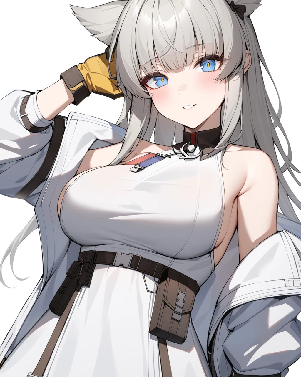 (masterpiece, best quality:1.2),illustration,8k,hd,1girl,solo,upper body,(portrait:1.2),kronshtadt (azur lane),pantyhose,black belt,black bra,black footwear,black gloves,black skirt,blue eyes,choker,collared shirt,dress shirt,hand on hip,cuffs,handcuffs,high-waist skirt,holding,holster,holstered weapon,large breasts,long sleeves,low twintails,megaphone,miniskirt,open clothes,open shirt,pencil skirt,puffy sleeves,skindentation,thigh holster,thigh strap,underwear,very long hair,white shirt,<lora:Kronshtadt(azur)>,