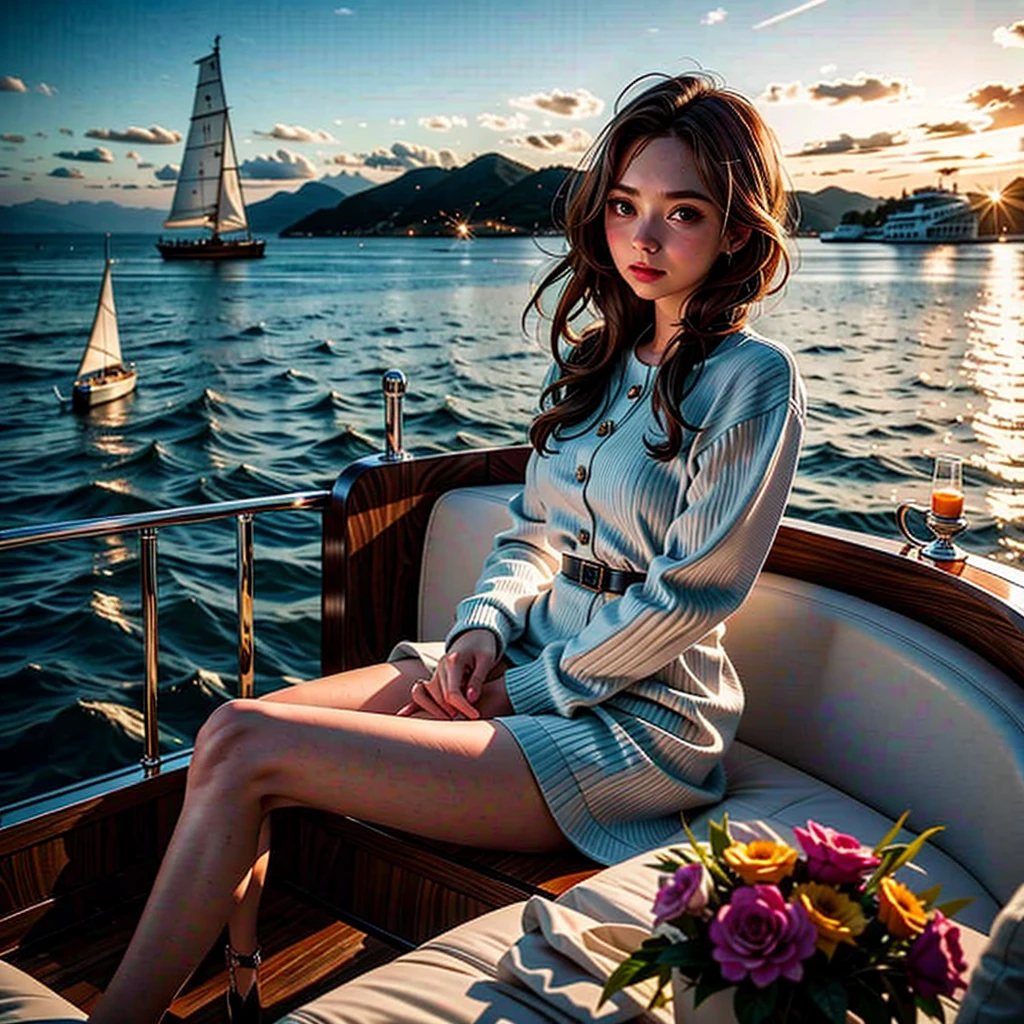 (1girl,  sitting in , yacht:1.3),  zoya , yacht
beach,  waves,  spray,  harbor,  sightseeing,  industry,  couch,  food,  wine glass,  flowers,  fruit,  candle,  table lamp,  heater,  sunset,<lora:EMS-179-EMS:0.200000>,<lora:EMS-265871-EMS:0.500000>,<lora:EMS-266925-EMS:0.800000>