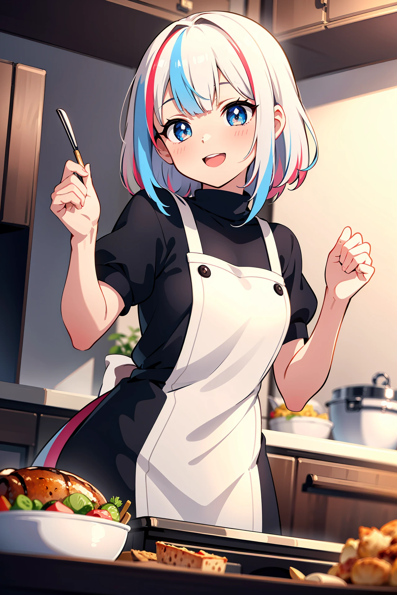 (absurdres:1.1, highres:1.1, ultra detailed:1.1),
insanely detailed, absurdres,
(high resolution:1.1, ray tracing:1.1, refraction:1.1)
(1girl, magical girl, solo:1.3),
nice hands, perfect hands,
BREAK
ultra detailed hair, (detailed eyes:1.4), (shiny eyes:1.3),
slender, kawaii, perfect symmetrical face, narrow waist,
ultra cute girl, ultra cute face, ultra cute, ultra beautiful,
sweater dress, (multicolored hair:1.2), (streaked hair:1.2),
BREAK
surprised, wide-eyed, :o,
(dynamic angle and pose:1.3), (cute pose, sexy pose:1.2),
happy smile, standing, 45 angle, cowboy shot,
(upper body:1.2), (turkey \(food\):1.5), fire,
BREAK
magnificent view, sense of depth, depth of field, (panorama view),
(cooking:1.1), (kitchen:1.3),
BREAK