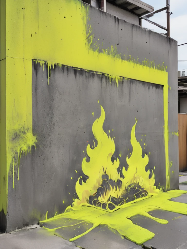conrtneo, detailed picture drawn in neon yellow paint on concrete paper, a burning fire made out of neon dust, wide-angle, bright, ambient occlusion, atmospheric, <lora:- SDXL - conrtneo _neon-concrete _V2.0:1>