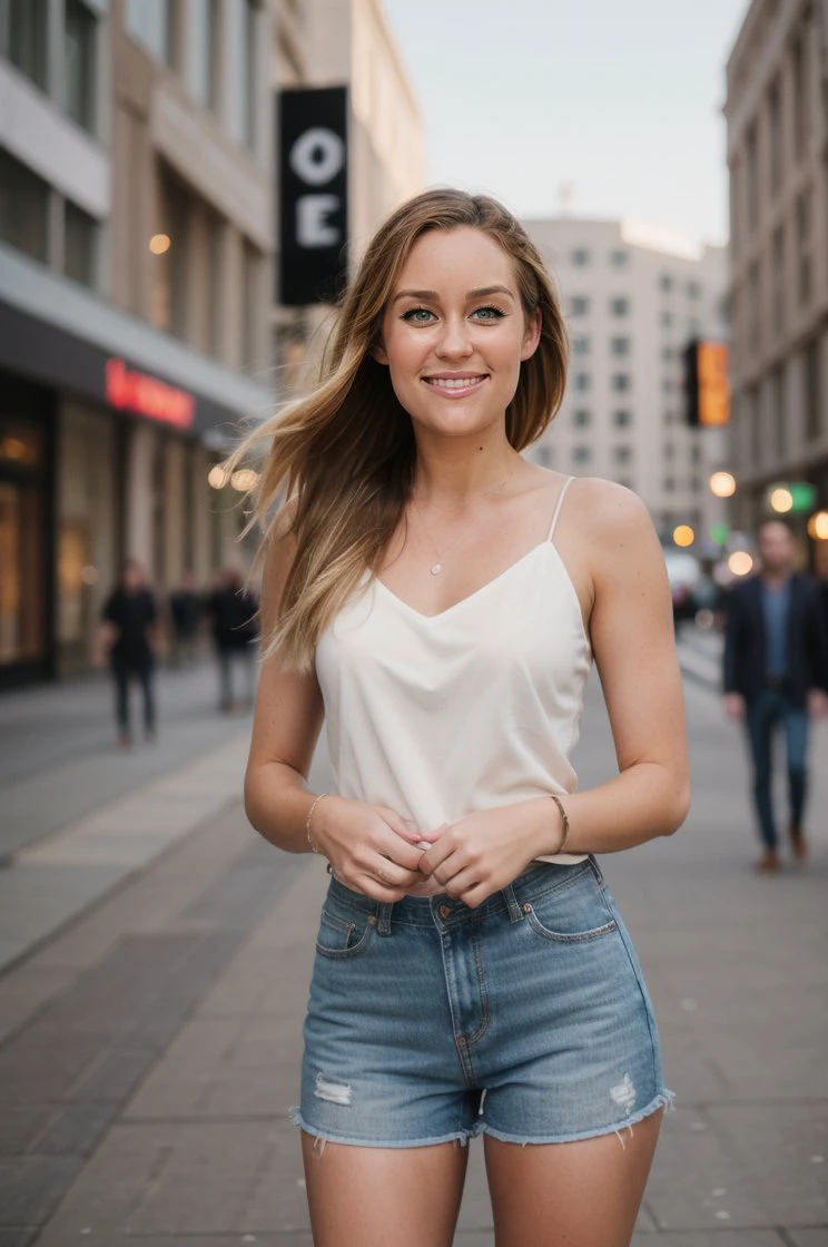 Hyperrealistic art RAW photo of LaurenConrad, smiling, casual clothes, natural blonde hair, tall, (looking at viewer:1.1), <lora:backlight_slider_v10:1.2>, <lora:epiCRealismHelper:1>, <lora:skin_tone_slider_v1:-1>, modern empty street background, 8K, 16k, uhd, dslr, best quality, high quality, realistic, photo-realistic, ultra-detailed, <lora:LaurenConrad:0.9>, PA7_Portrait-FL <lora:LFI (luxury fashion illustration) :0.7>, <lora:emotion_happy_slider_v1:+2> . Extremely high-resolution details, photographic, realism pushed to extreme, fine texture, incredibly lifelike