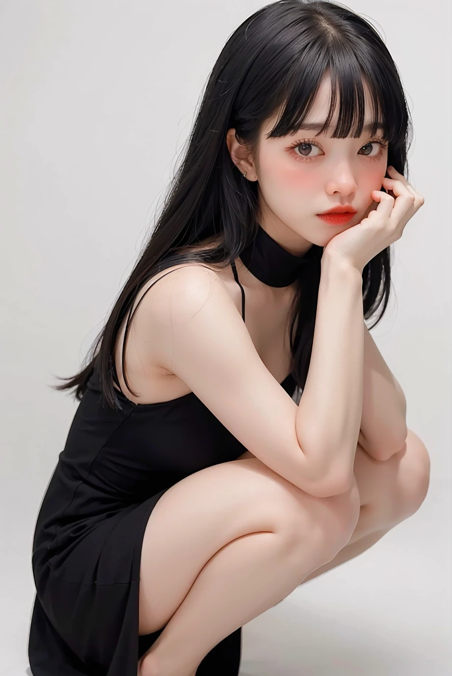 Cute girl sitting on the floor,Open legs to both sides,Use your fingers to expand the size，Expose the cervix,Lolita style,big eyes,Super cute,Ultra Detail,Realistic style，No amendments