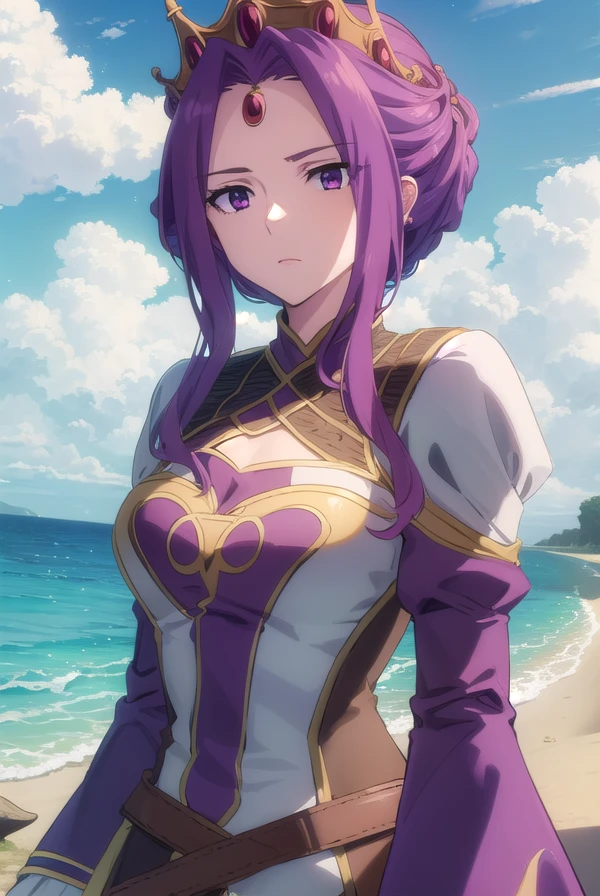 mireliaqmelromarc, <lora:mirelia q melromarc s1s2s3-lora-nochekaiser:1>,
mirelia q melromarc, purple hair, (purple eyes:1.1),
BREAK long sleeves, dress, jewelry, frills, puffy sleeves, wide sleeves, crown, purple dress,
BREAK outdoors, forest, nature, sky, sun, clouds,
BREAK looking at viewer, (cowboy shot:1.5),
BREAK <lyco:GoodHands-beta2:1>, (masterpiece:1.2), best quality, high resolution, unity 8k wallpaper, (illustration:0.8), (beautiful detailed eyes:1.6), extremely detailed face, perfect lighting, extremely detailed CG, (perfect hands, perfect anatomy),