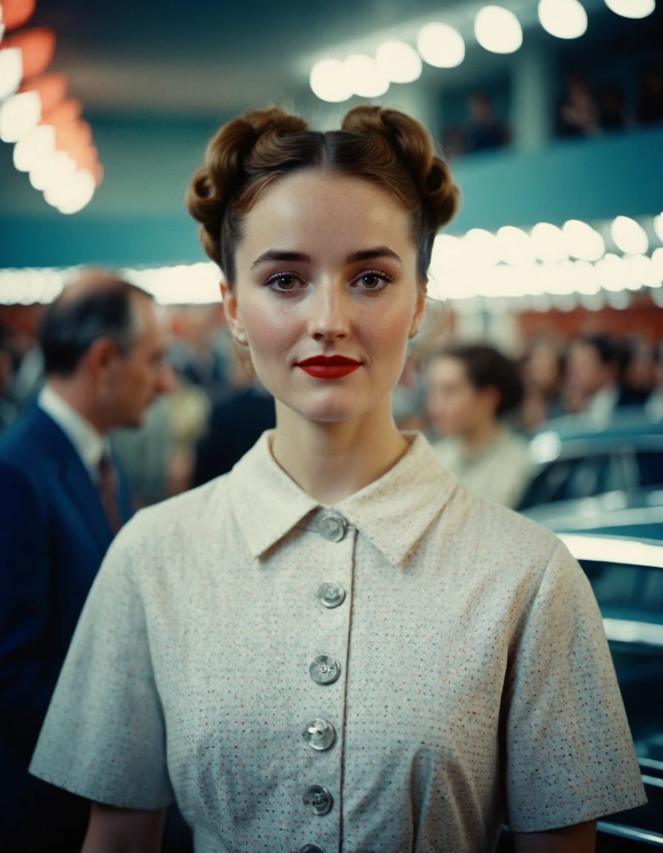 cinematic photo analog style portrait of an ((ohwx woman)) , wes anderson movie, still from stanley kubrick movie <lora:kaitlyndever_dh128_v1:1.1> . 35mm photograph, film, bokeh, professional, 4k, highly detailed