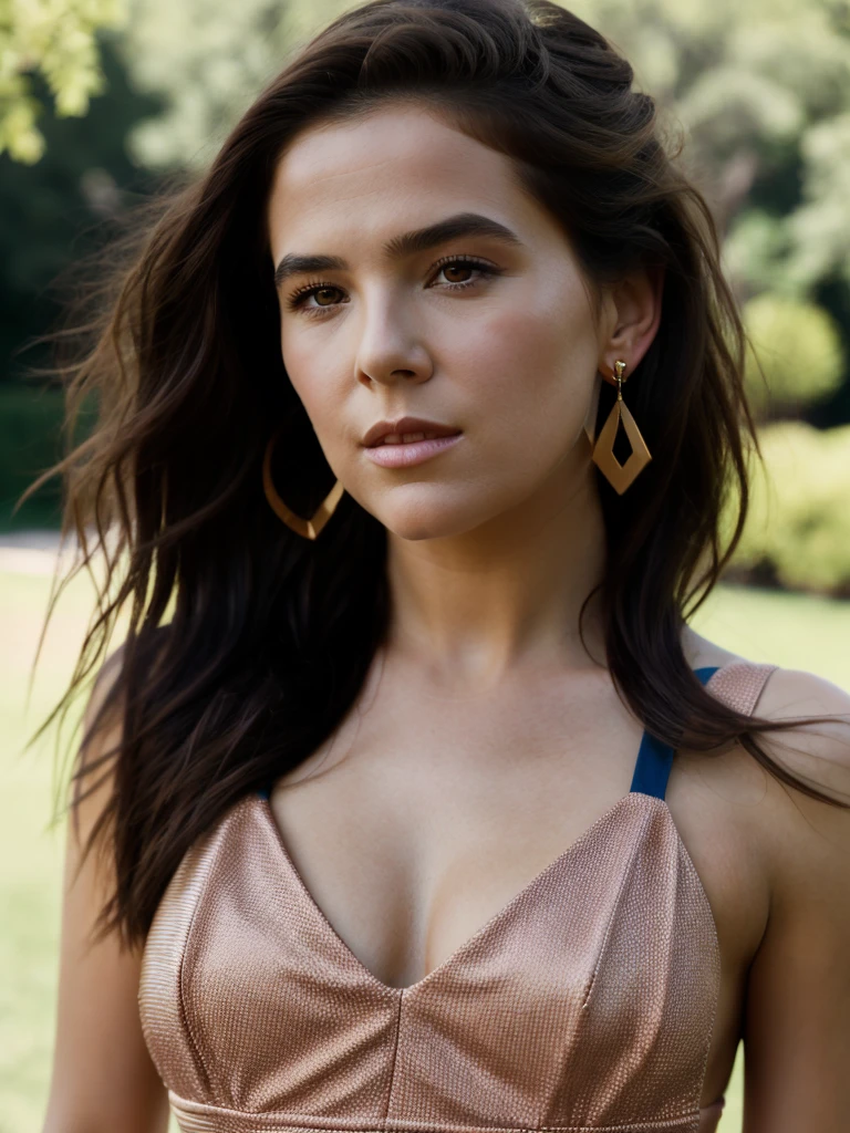 Realistic photo of a beautiful z03yd woman,1girl,solo,long hair,breasts,looking at viewer,brown hair,dress,bare shoulders,brown eyes,jewelry,closed mouth,earrings,small breasts,outdoors,blurry,lips,sleeveless dress,blurry background,red dress,realistic, soft lighting, professional Photography, Photorealistic, detailed, RAW, analog, sharp focus, 8k, HD, high quality, masterpiece<lora:z03yd:1.0>