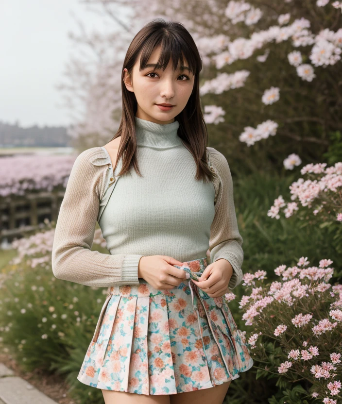 <m1sk0>, woman, nature asian, upper body, Flowering, intricate, skirt, (Japanese dress, turtleneck), close portrait photo