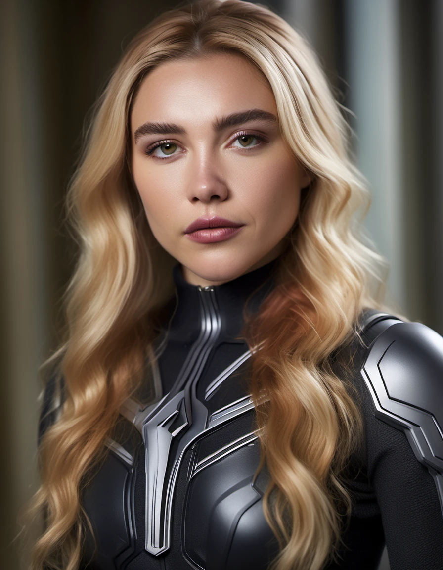 <lora:Florence Pugh:1>,close-up professional portrait photo of ( flrncpgh woman), looking at the camera , dressed as the Black Widow, blonde hair, action pose, movie still, cinematic, highly detailed, hires, skin texture, subsurface scattering