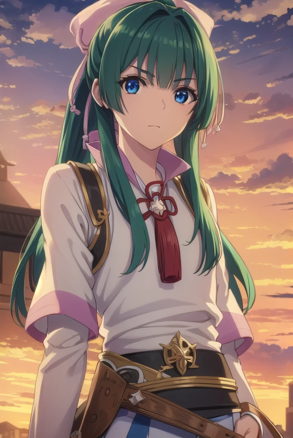yomogiemarl, <lora:yomogi emarl s2-lora-nochekaiser:1>,
yomogi emarl, long hair, bangs, blue eyes, hair ornament, bow, hair bow, ponytail, green hair, hair intakes,
BREAK skirt, japanese clothes, hakama, hakama skirt,
BREAK outdoors, forest, nature, sky, sun, clouds,
BREAK looking at viewer, (cowboy shot:1.5),
BREAK <lyco:GoodHands-beta2:1>, (masterpiece:1.2), best quality, high resolution, unity 8k wallpaper, (illustration:0.8), (beautiful detailed eyes:1.6), extremely detailed face, perfect lighting, extremely detailed CG, (perfect hands, perfect anatomy),
