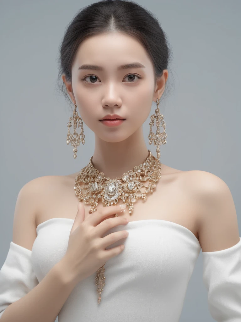 <lora:ä¸æ¹å®¡ç¾ _ BRairt.SDXL_v1.0_0.5+zhenren_0.5:0.7>nvwang,1girl,solo,looking at viewer,jewelry,(full  body:1.1),pose,standing,, (high quality), best quality, (4k), 8k, super detailed, (full detail), (masterpiece), (realistic), super detailed,(Exquisite details) ,intricate,