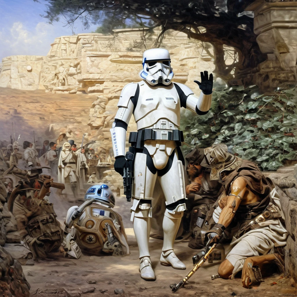 Painting of star wars detailed stormtrooper as ancient acadamic mythological Henryk Siemiradzki <lora:Acdemical_paintings_of_Henryk_Siemiradzki:1>