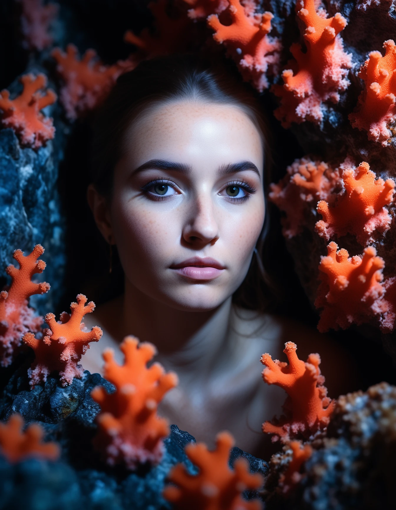 professional close-up portrait photography of the face of a beautiful ((ohwx woman)) at marine coral reef buttress zone during Midnight, Nikon Z9 <lora:kaitlyndever_dh128_v1:1.1>