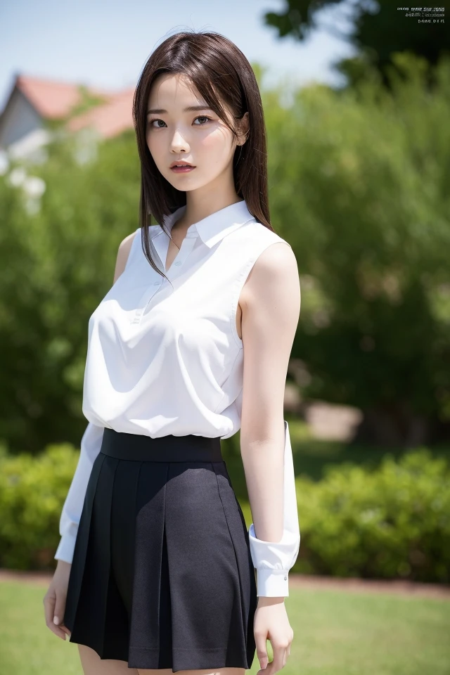 1girl,best quality,masterpiece,illustration,an extremely delicate and beautiful,CG,unity,8k wallpaper,Amazing,finely detail,masterpiece,official art,extremely detailed CG unity 8k wallpaper,incredibly absurdres,huge filesize,ultra-detailed,highres,extremely detailed,beautiful detailed girl,realistic,full frontal,outdoors,ooarai school uniform,black skirt,<lora:Himeka Araya:0.8>,