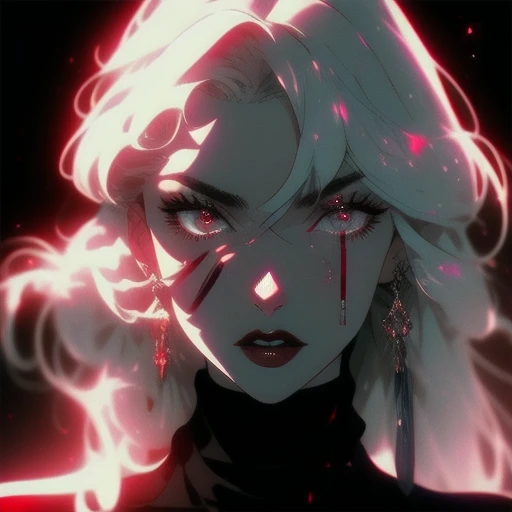 <lora:age_slider_v2:4>,1girl,solo,long hair,red eyes,white hair,hair over one eye,red lips,looking at viewer,sweater,upper body,blood,turtleneck,makeup,eyelashes,black sweater,blood on face,breasts,lipstick,turtleneck sweater,one eye covered,floating hair,black background,pale skin,<lora:unique_artstyle:0.5>,<lora:tangbohu-line_1.0:0>,<lora:animemix_v3_offset:0.8>,<lora:detailedeyes_custome_name:1>,<lora:DetailedEyes_V3:0.8>,<lora:hair_length_slider_v1:2>,<lora:curly_hair_slider_v1:2>,