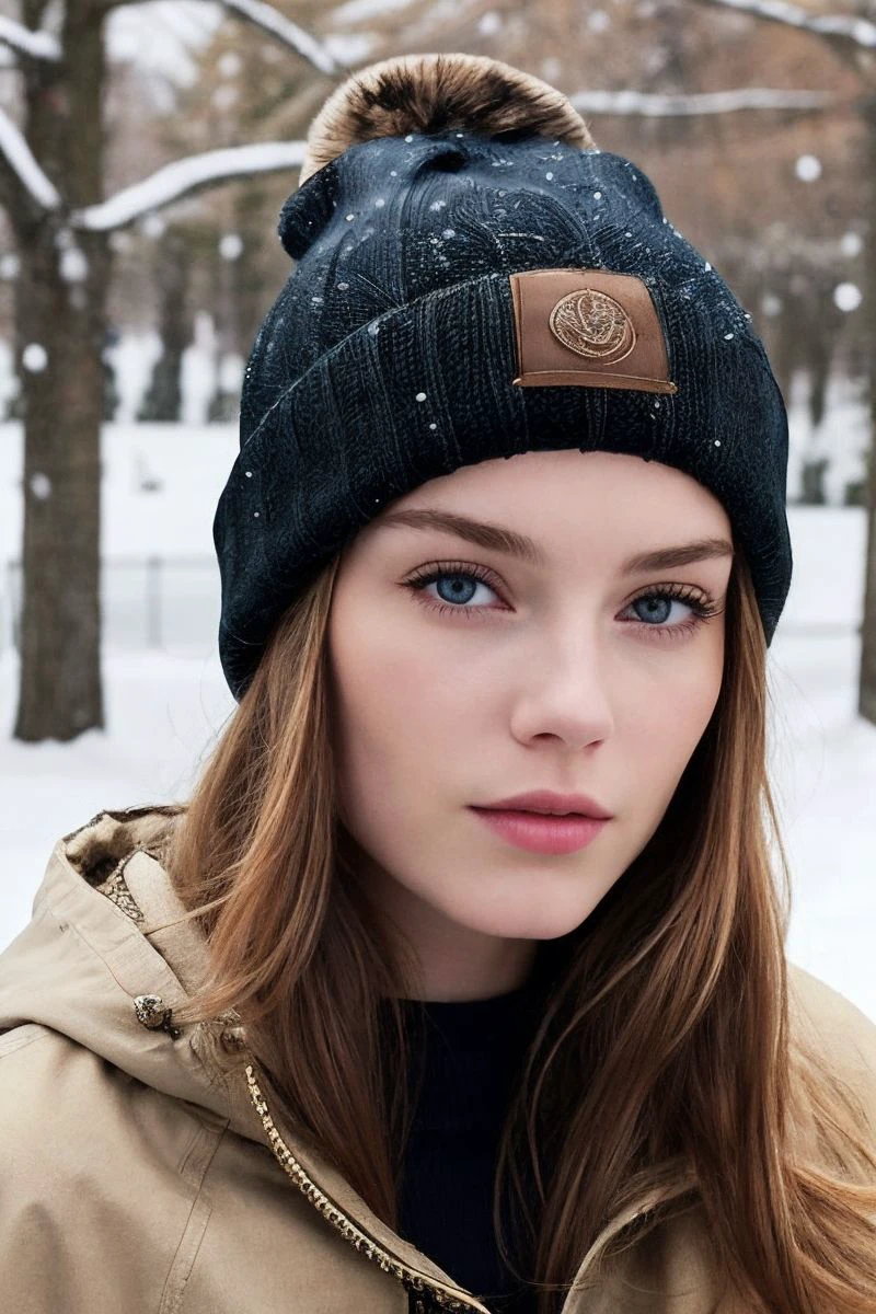 photo of S291_OksanaNeveselaya,a stylish woman,in a (winter-landscape:1.1),wearing a (parkas:1.1),(beanie),(4k, RAW photo, best quality, depth of field, ultra high res:1.1),(absurdres, intricate, photorealistic, masterpiece, ultra-detailed:1.1),