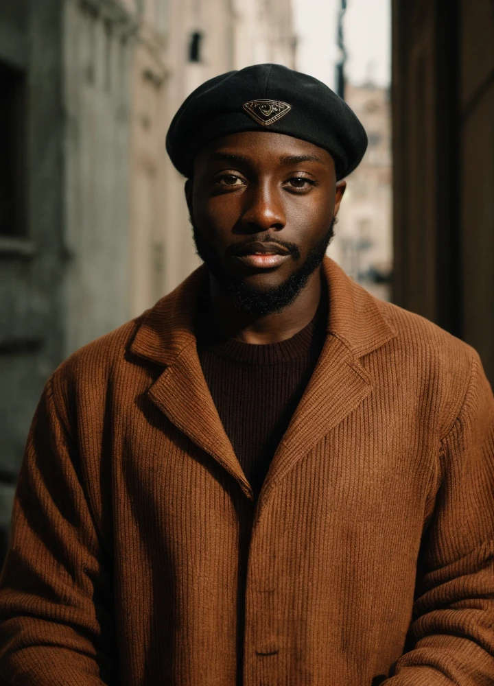 <lora:papesanlora:0.7>,<lora:add_detail:0.5>
 papesanlora, solo, dark skin, male focus, facial hair, beret, upper body, looking at viewer, (masterpiece, best quality:1.2), award winning, masterpiece, vibrant, volumetric lighting