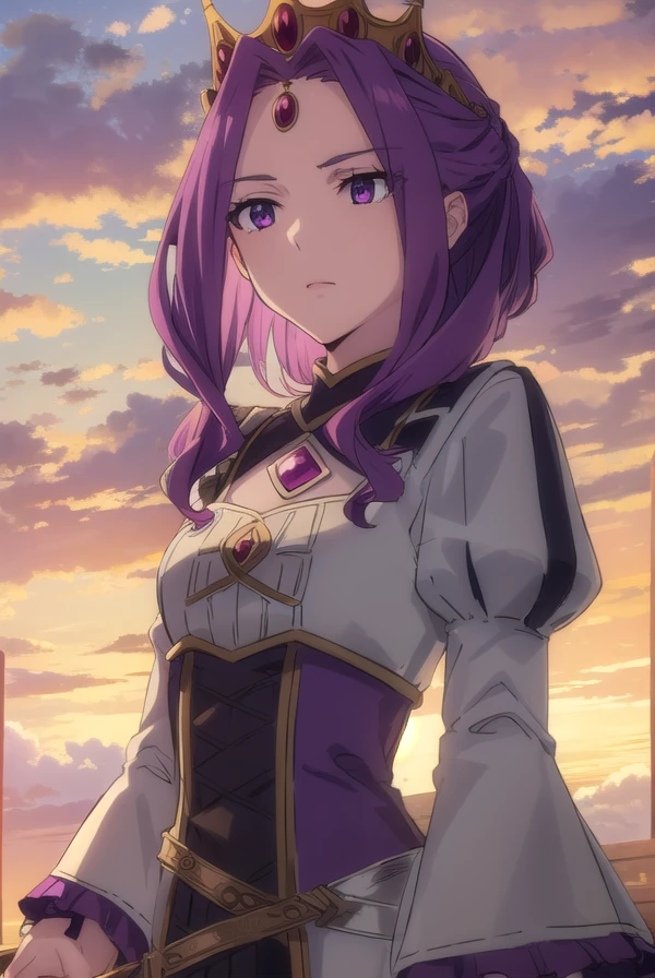 mireliaqmelromarc, <lora:mirelia q melromarc s1s2s3-lora-nochekaiser:1>,
mirelia q melromarc, purple hair, (purple eyes:1.1),
BREAK long sleeves, dress, jewelry, frills, puffy sleeves, wide sleeves, crown, purple dress,
BREAK outdoors, forest, nature, sky, sun, clouds,
BREAK looking at viewer, (cowboy shot:1.5),
BREAK <lyco:GoodHands-beta2:1>, (masterpiece:1.2), best quality, high resolution, unity 8k wallpaper, (illustration:0.8), (beautiful detailed eyes:1.6), extremely detailed face, perfect lighting, extremely detailed CG, (perfect hands, perfect anatomy),