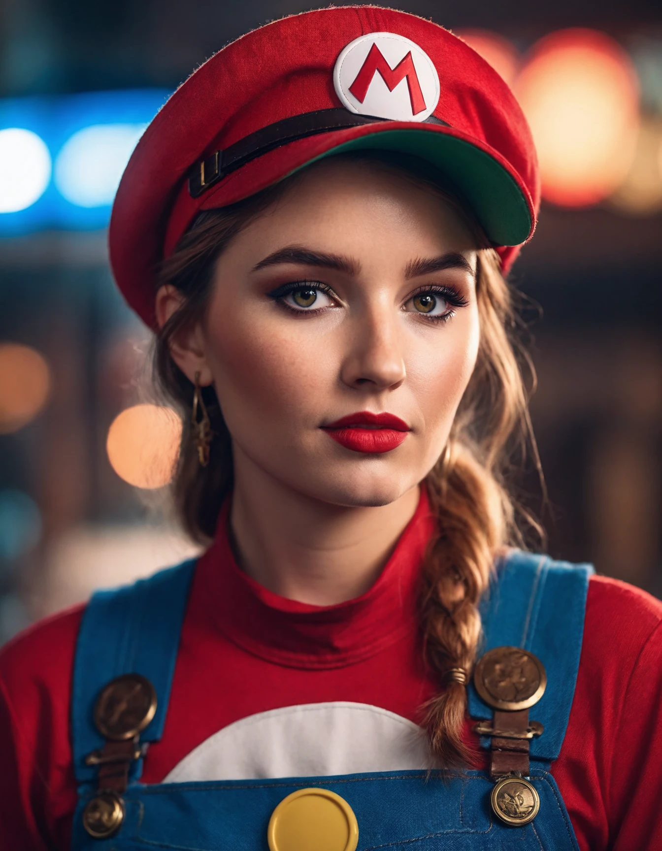 cinematic photo Portrait of ((ohwx woman)) as super Mario, red hat, fantasy, highly detailed, digital painting, artstation, concept art, sharp focus, illustration, art by Tony Sart and artgerm and randy vargas <lora:kaitlyndever_dh128_v1:1.1> . 35mm photograph, film, bokeh, professional, 4k, highly detailed