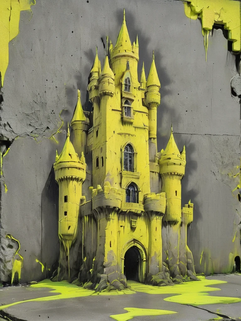 depiction of a neon yellow paint in a concrete , an epic castle, texture, <lora:- SDXL - conrtneo _neon-concrete _V2.0:.8>