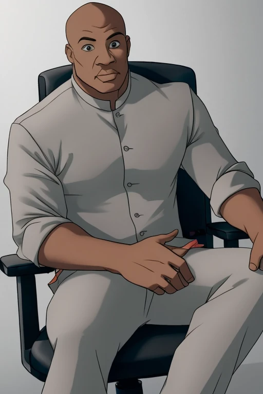 (RAW photo), joshsweet, grey background, <lora:JoshuaSweet:0.7>, sitting, chair