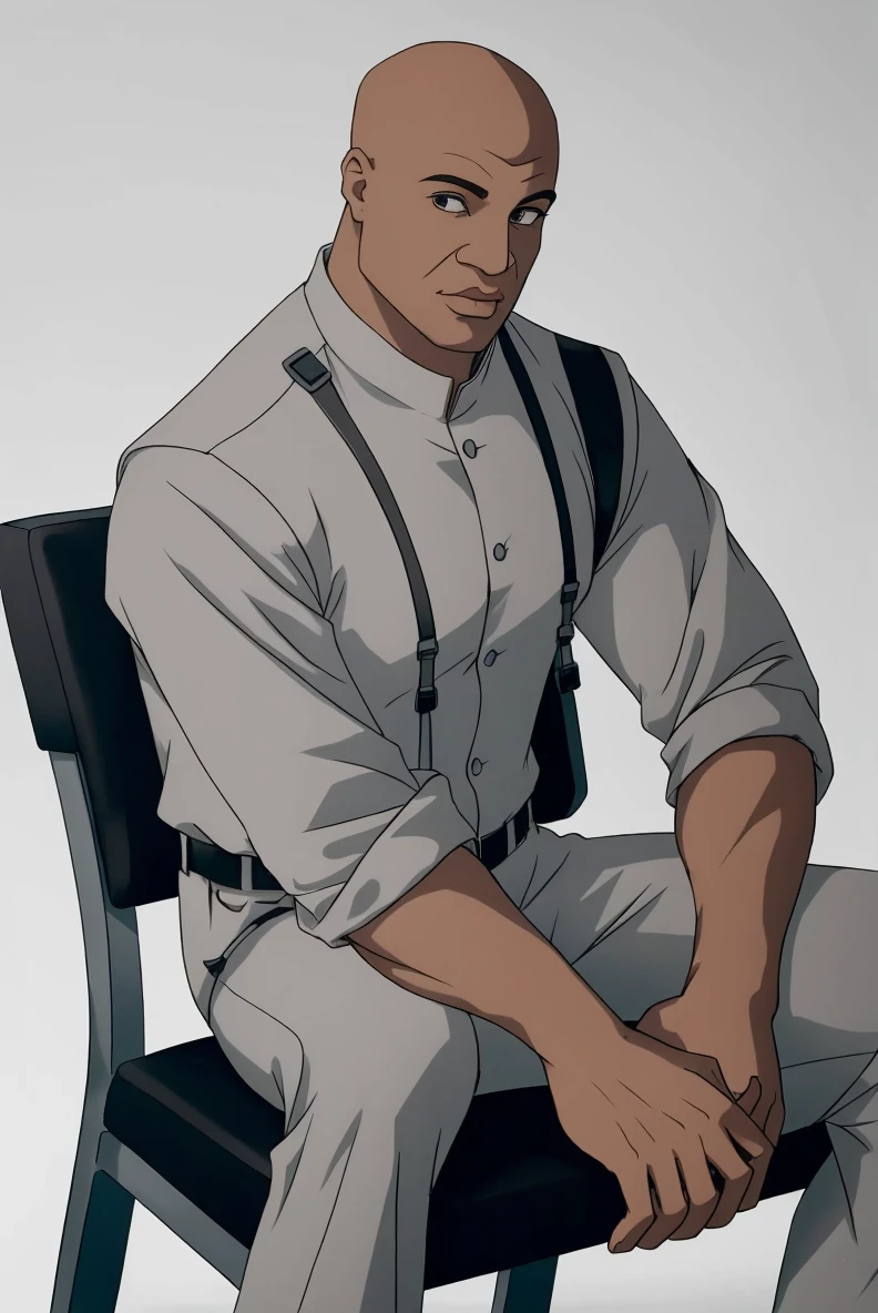 (RAW photo), joshsweet, grey background, <lora:JoshuaSweet:0.7>, sitting, chair