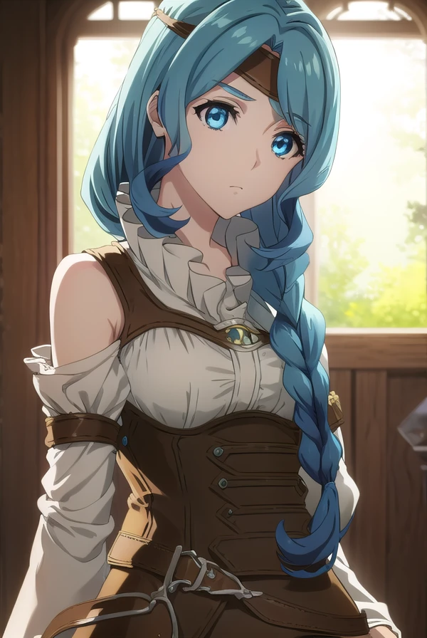 theresealexanderite, <lora:therese alexanderite s2-lora-nochekaiser:1>,
therese alexanderite, long hair, blue eyes, blue hair, braid, single braid, aqua hair,
BREAK bare shoulders, headband, circlet, detached sleeves, corset,
BREAK outdoors, forest, nature, sky, sun, clouds,
BREAK looking at viewer, (cowboy shot:1.5),
BREAK <lyco:GoodHands-beta2:1>, (masterpiece:1.2), best quality, high resolution, unity 8k wallpaper, (illustration:0.8), (beautiful detailed eyes:1.6), extremely detailed face, perfect lighting, extremely detailed CG, (perfect hands, perfect anatomy),