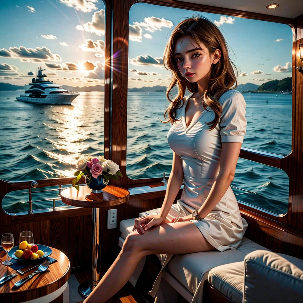 (1girl,  sitting in , yacht:1.5),  zoya , yacht
beach,  waves,  spray,  harbor,  sightseeing,  industry,  couch,  food,  wine glass,  flowers,  fruit,  candle,  table lamp,  heater,  sunset,<lora:EMS-265871-EMS:0.500000>,<lora:EMS-266925-EMS:0.800000>,<lora:EMS-179-EMS:0.200000>