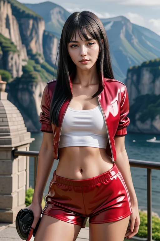 1 woman, 22yo, realistic, masterpiece, high detailed skin, looking at viewer, full body shot, scenic view, long hair, black hair
<lora:Latex_Jacket_Shorts_By_Stable_Yogi:1>
short sleeves, collarbone, (latex red shorts, shirt, jacket)