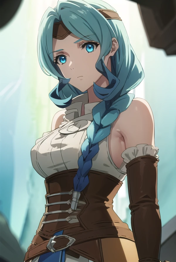 theresealexanderite, <lora:therese alexanderite s2-lora-nochekaiser:1>,
therese alexanderite, long hair, blue eyes, blue hair, braid, single braid, aqua hair,
BREAK bare shoulders, headband, circlet, detached sleeves, corset,
BREAK outdoors, forest, nature, sky, sun, clouds,
BREAK looking at viewer, (cowboy shot:1.5),
BREAK <lyco:GoodHands-beta2:1>, (masterpiece:1.2), best quality, high resolution, unity 8k wallpaper, (illustration:0.8), (beautiful detailed eyes:1.6), extremely detailed face, perfect lighting, extremely detailed CG, (perfect hands, perfect anatomy),