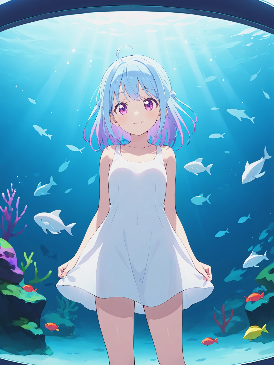(best quality, masterpiece, highres),1girl,solo,aqua hair,open mouth,blush,light smile,completely nude,swimming,water,underwater,ocean,dynamic_angle,bubble,light particles,(((colorful bubble))),