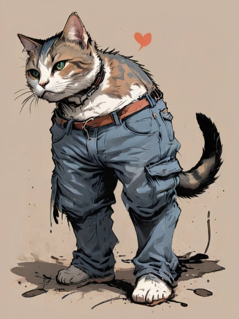 depiction of a forward leaning cat wearing pants and shirt that has an exposed bum,  <lora:- SDXL - plmbcrk _plumbers_crack _V1.0-000008:1>