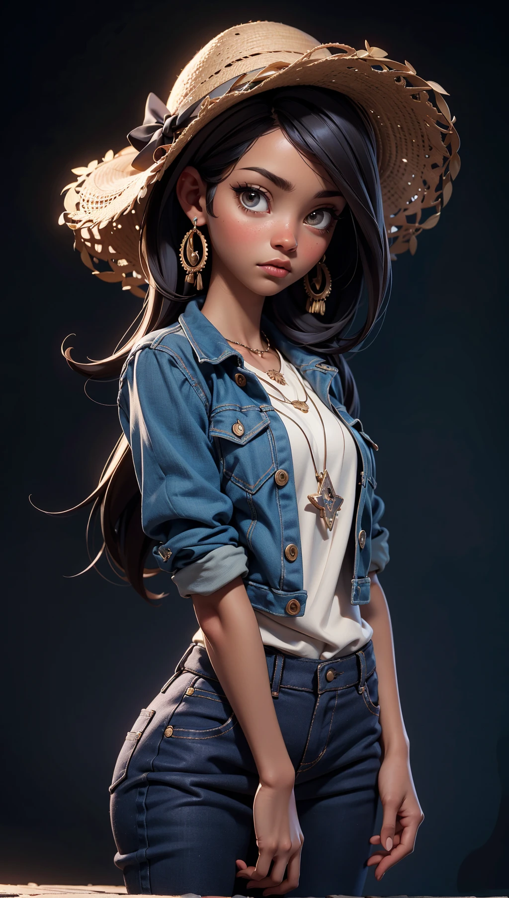 masterpiece,best quality,ultra high res,dark skinned African girl,(fractal art:1.3),deep shadow,dark theme,fully clothed,necklace,forlorn,cowboy shot,