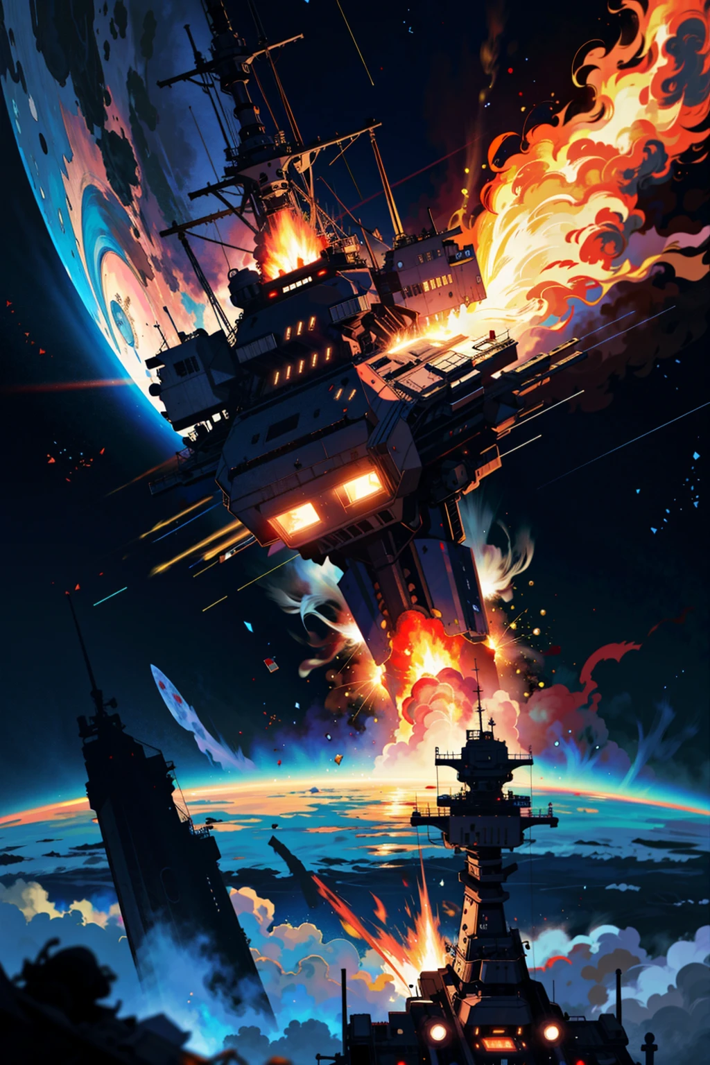 Attack ships on fire off the shoulders of Orion, Sci-Fi Painting