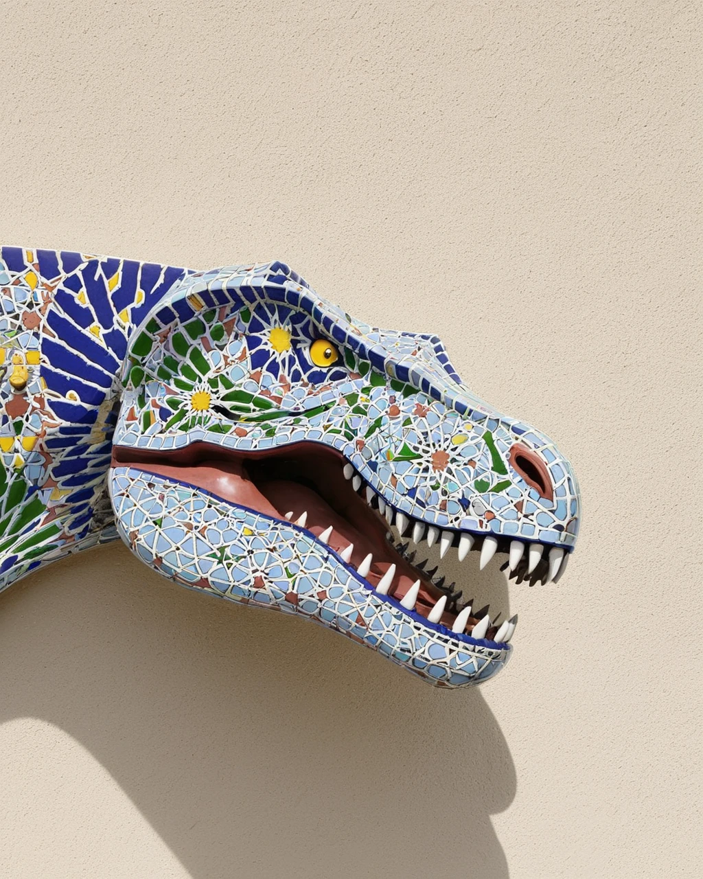 by Steve Ditko, Chris Samnee,close up of a Enchanted Mystical Tyrannosaurus Rex, at Classic Isthmus, soft focus, fairy tale, Hasselblad, L USM, made of Moroccan tiles, geometric patterns mosaic, <lora:Zellij.safetensors:1> zlj-xl