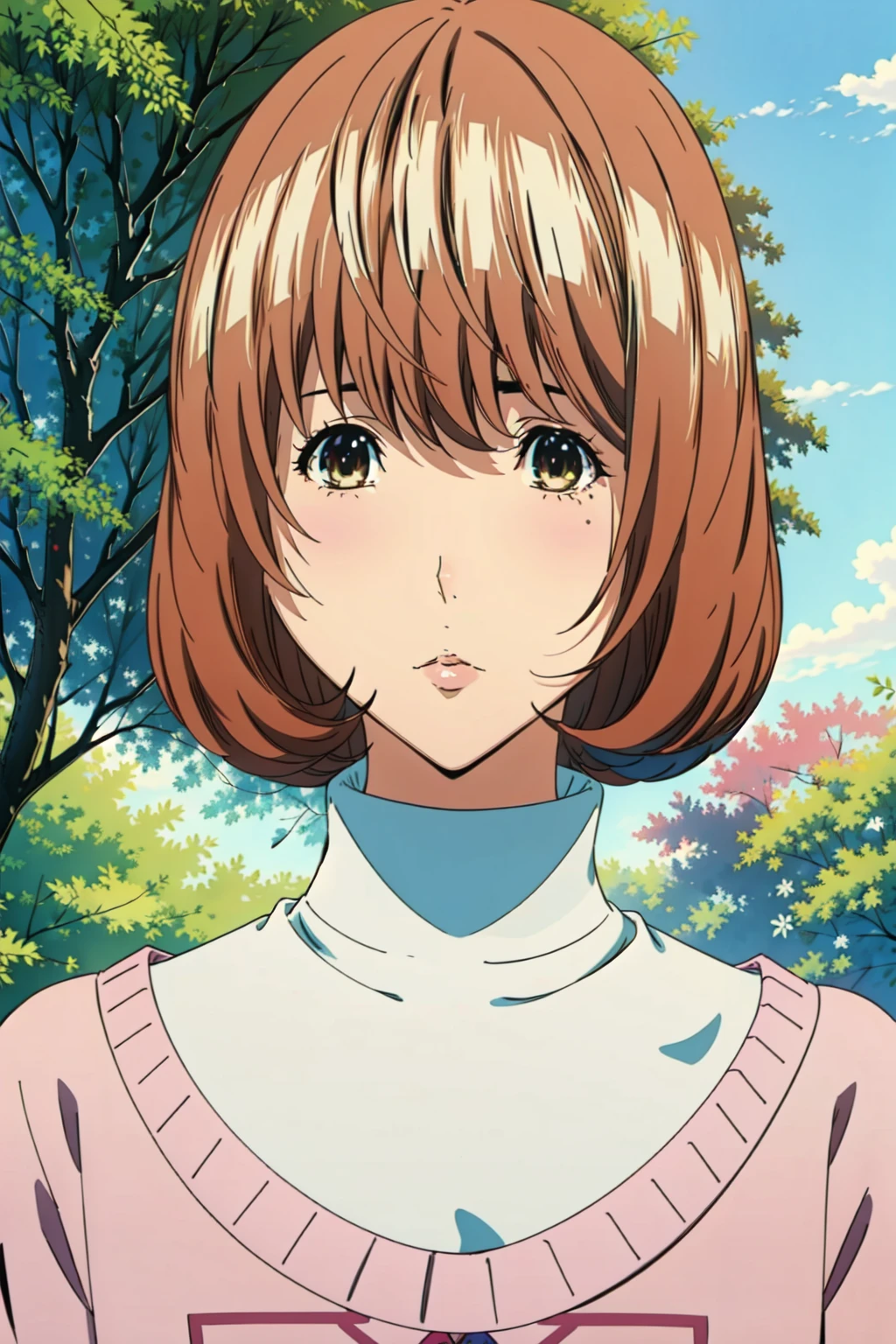 (best quality:1.3), (masterpiece:1.3) 1girl, <lora:aokiyuriko-10:1> aokiko, pink sweater, white turtleneck,