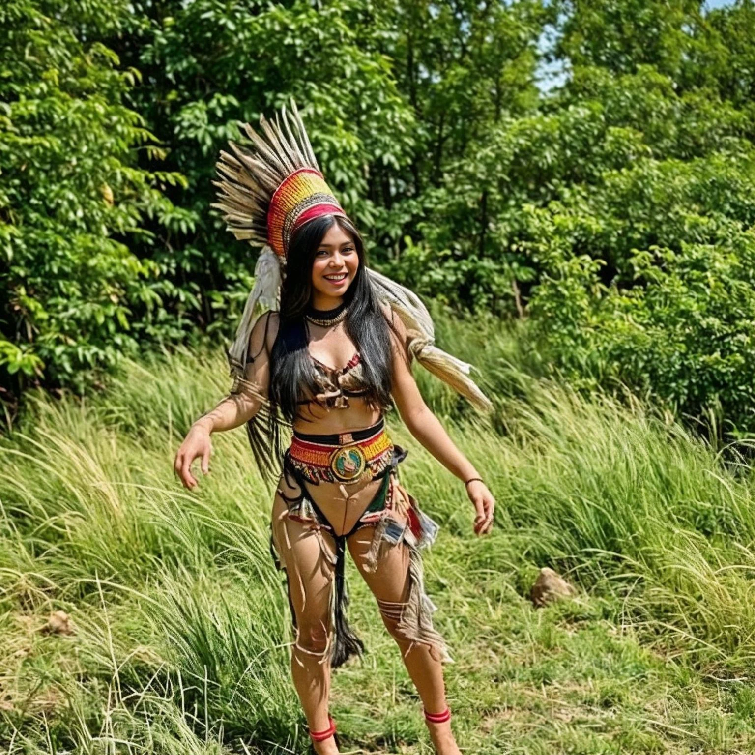 <lora:NativeBrazilianSD-000021:.85> Native Brazilian, 1girl, jewelry, brown eyes, portrait, facepaint, long hair, black hair, earrings, looking at viewer, blurry background, tribal, dark skin, dark-skinned female, red lips, makeup, necklace, realistic, depth of field, lipstick, eyeshadow, facial mark, straight-on, parted lips