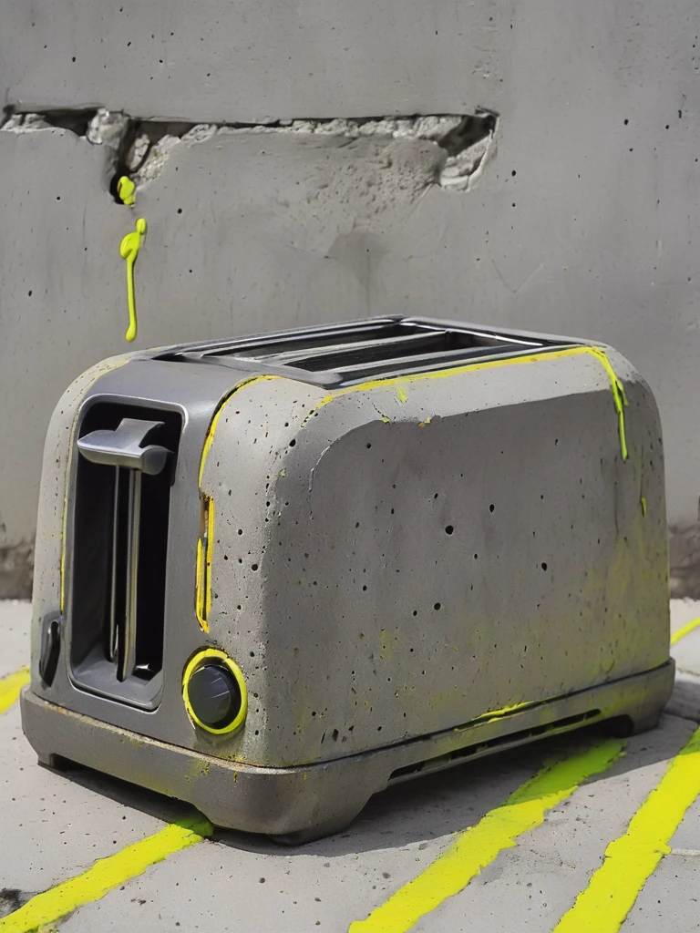 minimalism, vector, abstract, a toaster made out of concrete and decorated with yellow neon paint, <lora:- SDXL - conrtneo _neon-concrete _V2.0:.8>