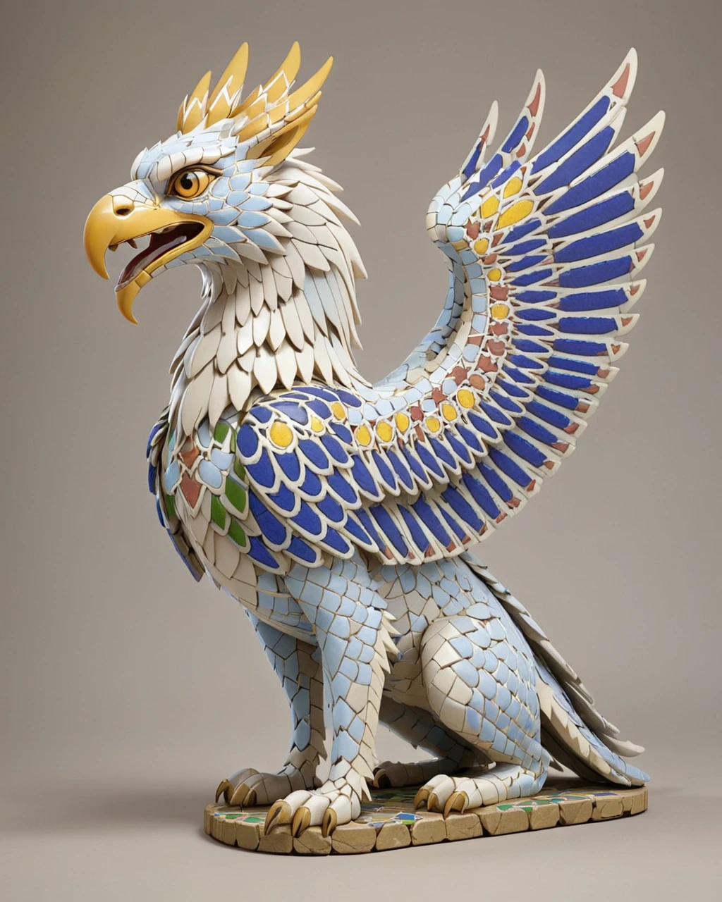 concept art, elegant, Ancient  gryphon, side lit, 35mm, made of Moroccan mosaic print,   <lora:Zellij:1.0> zlj-xl,