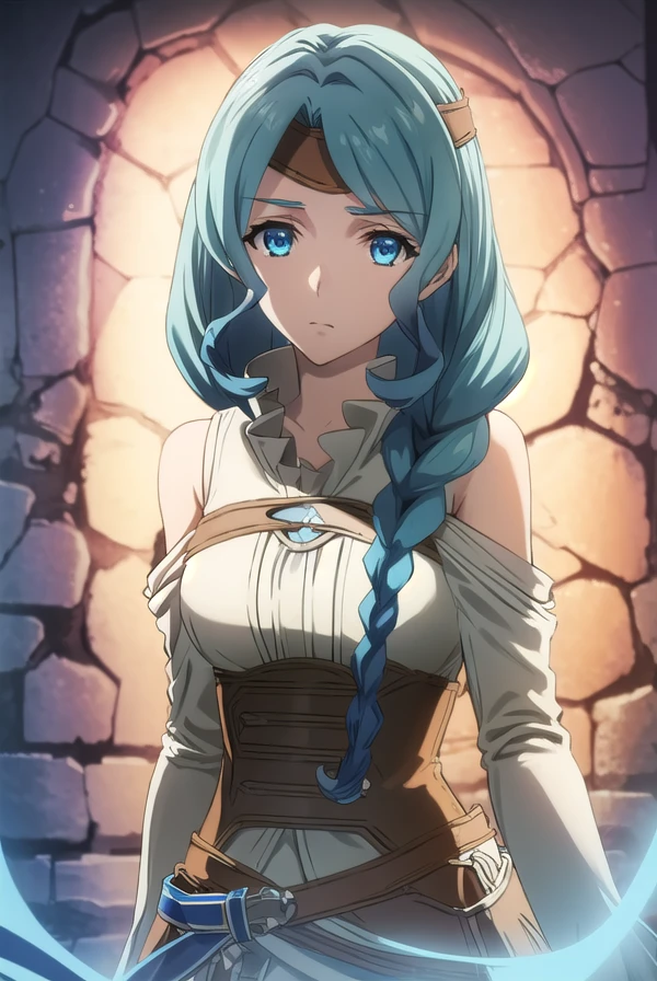 theresealexanderite, <lora:therese alexanderite s2-lora-nochekaiser:1>,
therese alexanderite, long hair, blue eyes, blue hair, braid, single braid, aqua hair,
BREAK bare shoulders, headband, circlet, detached sleeves, corset,
BREAK outdoors, forest, nature, sky, sun, clouds,
BREAK looking at viewer, (cowboy shot:1.5),
BREAK <lyco:GoodHands-beta2:1>, (masterpiece:1.2), best quality, high resolution, unity 8k wallpaper, (illustration:0.8), (beautiful detailed eyes:1.6), extremely detailed face, perfect lighting, extremely detailed CG, (perfect hands, perfect anatomy),