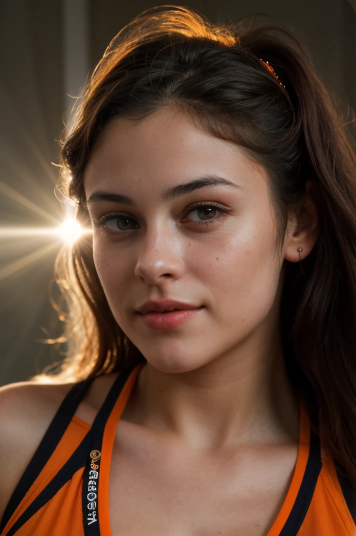 photograph, RAW photo, tv_Martina_Mink_PS_V1, ,((wearing an orange and cheerleader costume)) , 35mm, F/2.8, ((Photo Focus, DOF, Aperture, insanely detailed and intricate, hypermaximalist, beautiful, revealing, appealing, attractive, hyper realistic, super detailed, heresy flares))(DOF, blurry background, sunset)(Lens Flare, Heresy flare and god rays:1.3), epiCRealism, epiCPhoto,,  ,  epiCRealism epiCPhoto <lora:epiNoiseoffset_v2Pynoise:0.8>