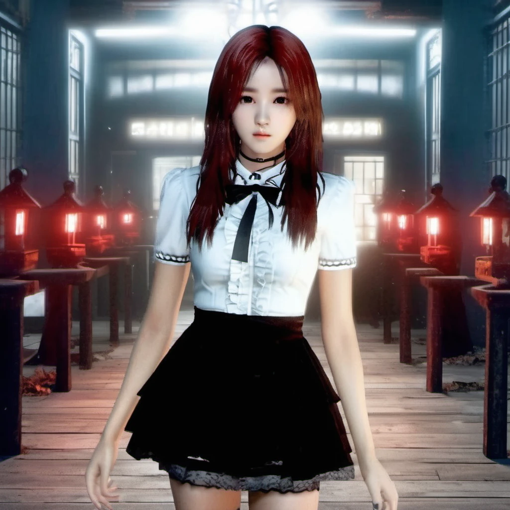 8k super high quality photo of a horror game as k-pop 23-year-old idol <lora:lora-yeonwoo:0.7> ohwx woman with long dark dyed red hair and brown eyes dressed in k-pop outfit exploring a dark creepy haunted fantasy open world at night, being stalked by ghosts, extremely detailed eyes and facial features, hauntingly gorgeous lighting, horrifying scary composition <lora:fatal style:0.9> fatal style