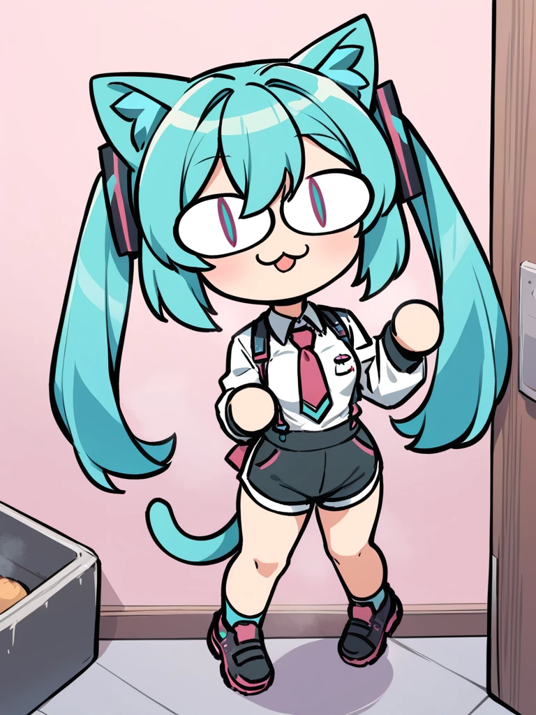 <lora:xl_neco-arc2-000007:1>,neco-arc,slit eyes,1girl,solo,cat ears,cat tail,chibi,:3,full body,hatsune miku,, masterpiece, best quality,