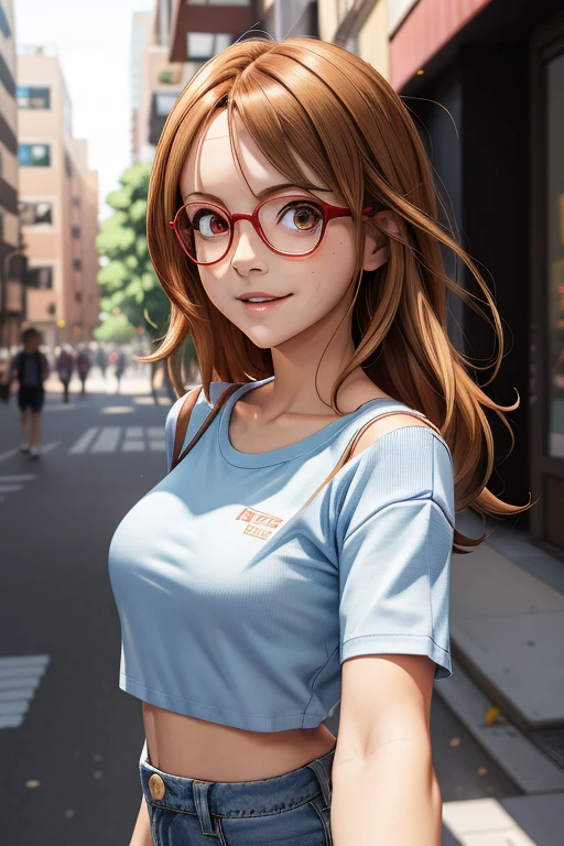 chiharu, light blue shirt, blue jeans