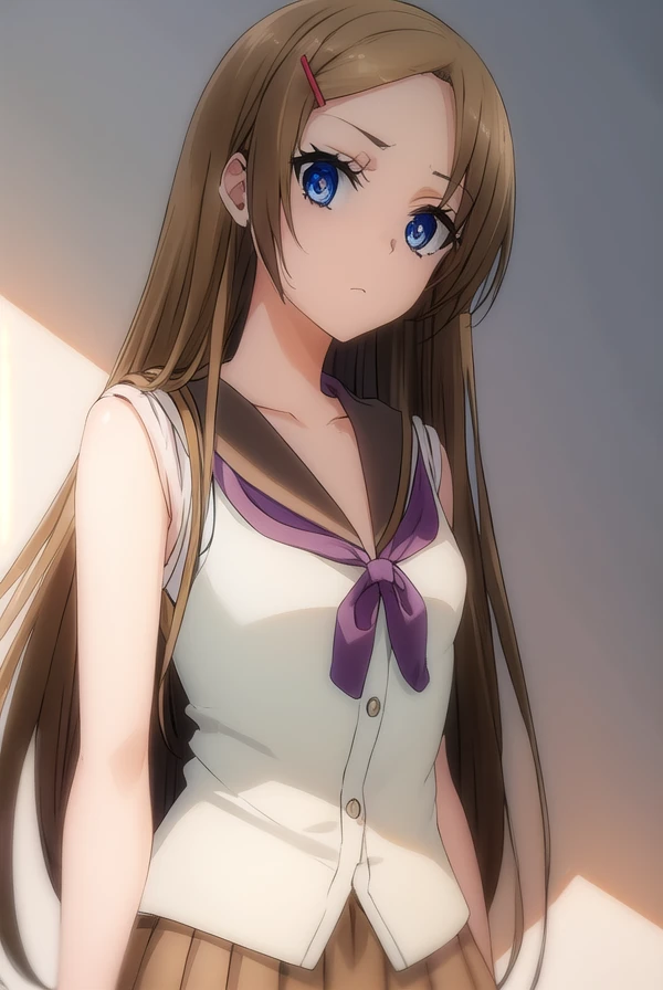 kanamimihara, <lora:kanami mihara s2-lora-nochekaiser:1>,
kanami mihara, long hair, brown hair, hair ornament, very long hair, blue eyes, hairclip,
BREAK dress, sleeveless, sailor collar, brown sailor collar, skirt, brown skirt, pleated skirt,
BREAK indoors, classroom,
BREAK looking at viewer, (cowboy shot:1.5),
BREAK <lyco:GoodHands-beta2:1>, (masterpiece:1.2), best quality, high resolution, unity 8k wallpaper, (illustration:0.8), (beautiful detailed eyes:1.6), extremely detailed face, perfect lighting, extremely detailed CG, (perfect hands, perfect anatomy),