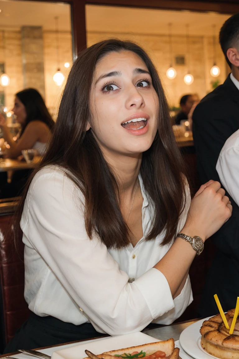 italian woman at a restaurant, surprise birthday party BREAK happy, shocked, surprised, overwhelmed <lora:happy_v1:1.0> <lora:shocked_v1:1.4>