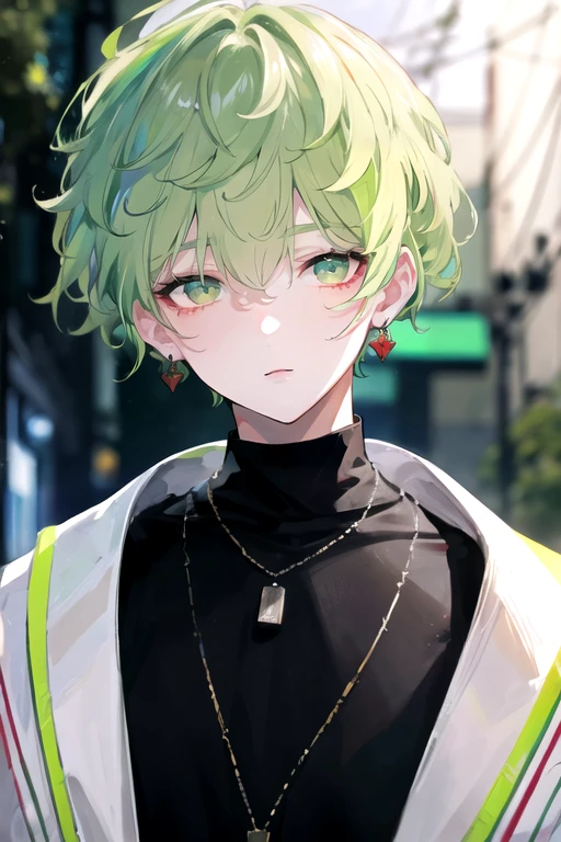photorealistic, (4k), depth of field, (Masterpiece), (realistic skin texture), extremely detailed, intricate, hyper detailed, high resolution, professional photography, , depth of field, sharp detail, best quality, looking at viewer, 1boy, solo, male focus, <lora:hokusai_masaki:0.84>, hokusai_masaki, green hair, green eyes, , , new wave science fiction,